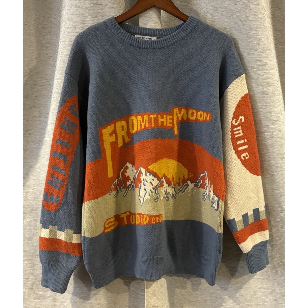Aelfric Eden mountain AOP All Over Print Knit Sweater Large‎ New Oversized